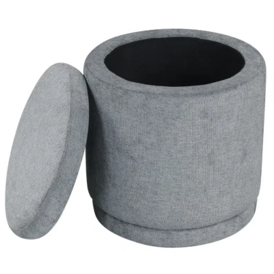 Costway Round Storage Ottoman Foot Rest With Removable Lid And Acacia Wood Frame-gray In Blue