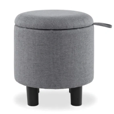 Costway Round Storage Ottoman Linen Fabric Upholstered Footrest Stool-gray