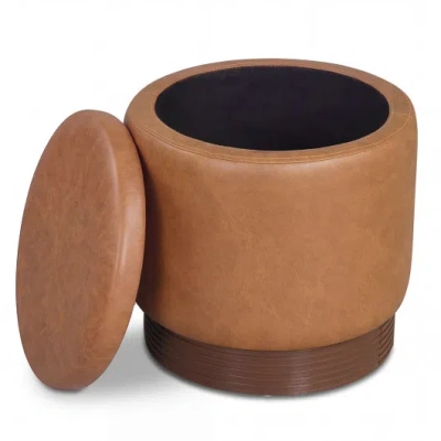 Costway Round Storage Ottoman With Acacia Wood Frame For Living Room And Bedroom-brown In Animal Print