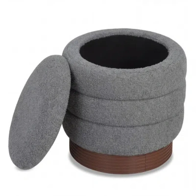 Costway Round Storage Ottoman With Acacia Wood Frame For Living Room-gray