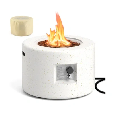 Costway Round Terrazzo Propane Gas Fire Pit Protective Pvc Cover, Lava Rocks Included