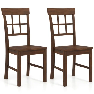 Costway Rubber Wood Dining Chairs Set Of 2 With High Backrests-brown In Multi