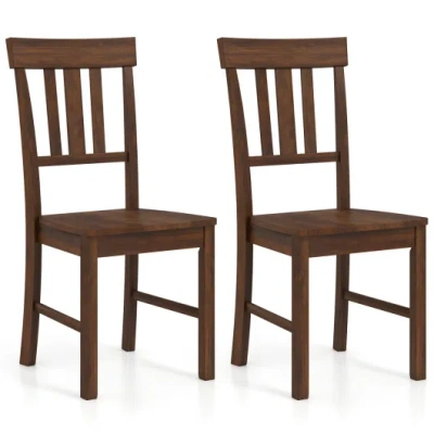 Costway Rubber Wood Dining Chairs Set Of 2 With High Slat Backrests-brown