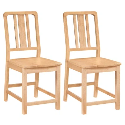 Costway Rubber Wood Dining Chairs Set Of 2 With Hollowed Backrest-natural In Brown