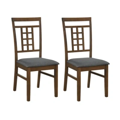 Costway Rubber Wood Dining Chairs Set Of 2 With Lattice Back-brown In Gray