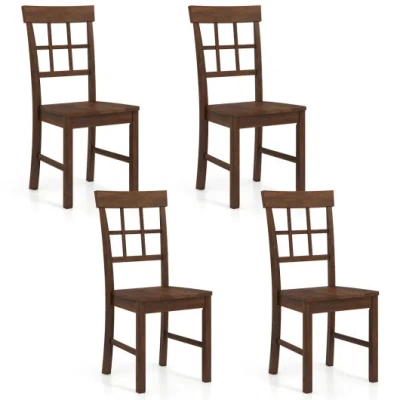 Costway Rubber Wood Dining Chairs Set Of 4 With High Backrests-brown