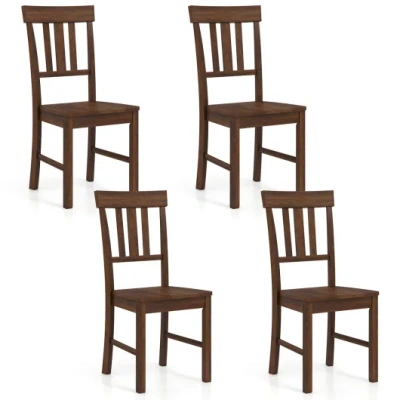 Costway Rubber Wood Dining Chairs Set Of 4 With High Slat Backrests-brown