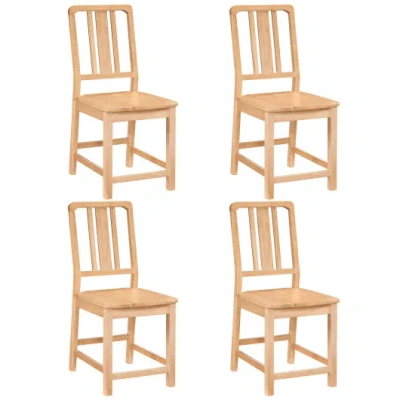 Costway Rubber Wood Dining Chairs Set Of 4 With Hollowed Backrest-natural In Multi