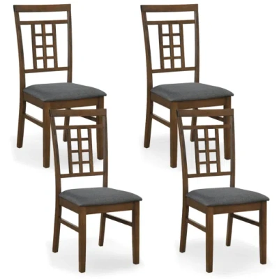 Costway Rubber Wood Dining Chairs Set Of 4 With Lattice Back-brown