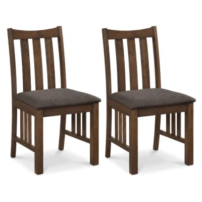 Costway Rubber Wood Dining Chairs Side Chairs Set Of 2 With Slat Back-brown