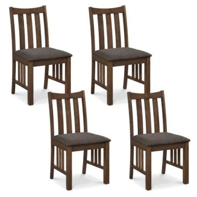 Costway Rubber Wood Dining Chairs Side Chairs Set Of 4 With Slat Back-brown