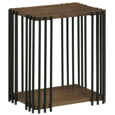 Costway Rubber Wood Side Table With 2-layer Storage Shelves And Metal Frame-walnut In Brown