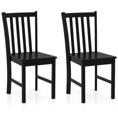 Costway Rustic Dining Chairs Set Of 2 Wooden Kitchen Chairs With Slat Tilt Backrest-black