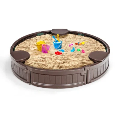 Costway Sandbox With Built-in Corner Seat And Cover-brown
