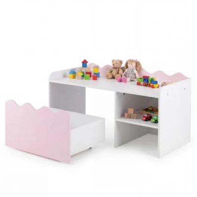 Costway Scalloped Kids Bookshelf And Toy Storage Organizer For Playroom-pink In Animal Print