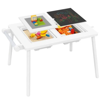 Costway Sensory Table And Chair Set For Kids 2-8 With Foldable Bins-white In Multi
