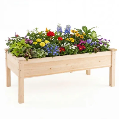 Costway Set Of 1 Wooden Raised Garden Bed With Legs Natural Fir Wood Elevated Planter Box In Neutral