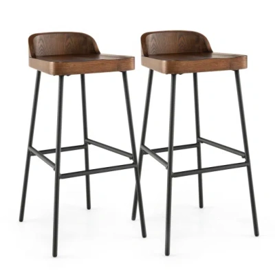 Costway Set Of 1/2 29 Inch Industrial Bar Stools With Low Back And Footrests-set Of 2 In Brown