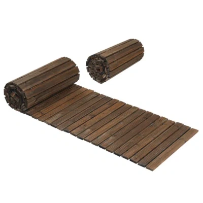 Costway Set Of 2 12 Ft Wooden Garden Pathway Roll Out Decorative Cedar Straight Outdoor Walkway-brown