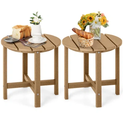 Costway Set Of 2 18 Inch Round Weather-resistant Adirondack Side Tables-brown