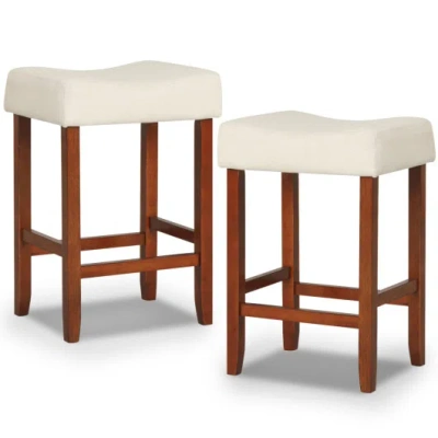 Costway Set Of 2 24 Inch Bar Stool With Curved Seat Cushions-off White