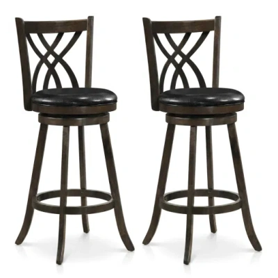 Costway Set Of 2 29" Counter Height Bar Stools With Rubber Wood Frame And Hollowed Backrest-gray In Black