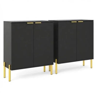 Costway Set Of 2 2-door Buffet Cabinet Sideboard With Metal Legs-black In Multi