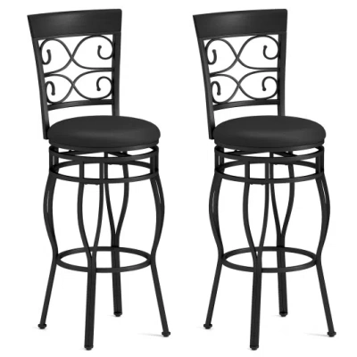 Costway Set Of 2 30 Inch Bar Stool With Backrest And Footrest-black
