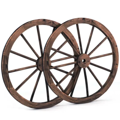 Costway Set Of 2 30-inch Decorative Vintage Wood Wagon Wheel In Brown