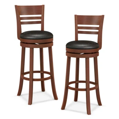 Costway Set Of 2 360° Bar Stools With Pu Upholstered Seats-brown