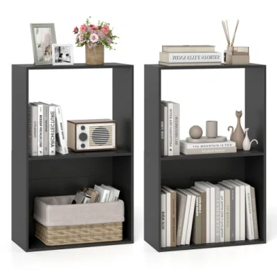 Costway Set Of 2 3-tier Bookshelf With Open Storage Compartment And Freestanding Display Shelf-black