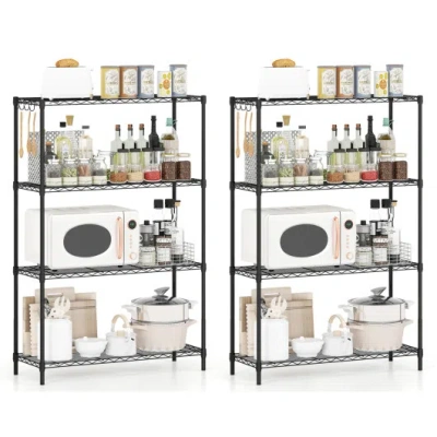 Costway Set Of 2 4-tier Metal Storage Shelving Unit With V-shaped Wire Rack And 1000 Lbs Capacity-black In Multi