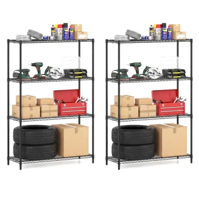 Costway Set Of 2 4-tier Metal Storage Shelving Unit With V-shaped Wire Rack-black In Multi