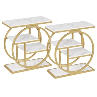 Costway Set Of 2 4-tier Narrow End Table For Living Room With Storage Shelves-white