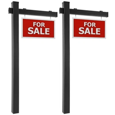 Costway Set Of 2 6 Feet Vinyl Upvc Real Estate Realtor Yard Sign Post-black In Gray