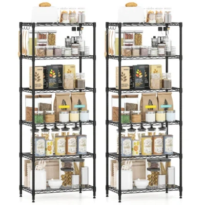 Costway Set Of 2 6-tier Metal Storage Shelving Unit With V-shaped Wire Rack And 900 Lbs Capacity-black In Multi