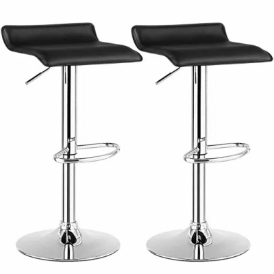 Costway Set Of 2 Adjustable Pu Leather Backless Bar Stools-black