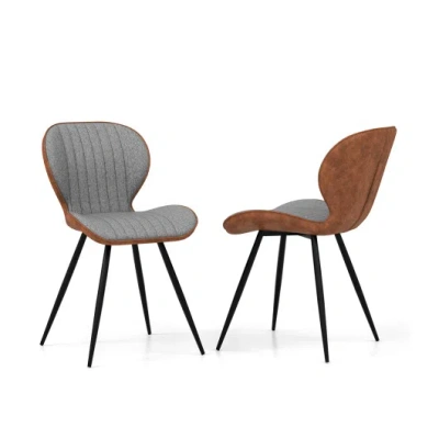 Costway Set Of 2 Armless Dining Chair Modern Accent Chairs With Curved Backrest-gray In Multi