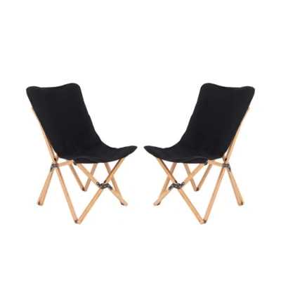 Costway Set Of 2 Bamboo Dorm Chair With Storage Pocket For Camping And Fishing-black