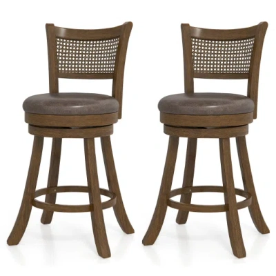 Costway Set Of 2 Bar Stools 25" Swivel Bar Chairs Leathaire Counter Height Stools-brown
