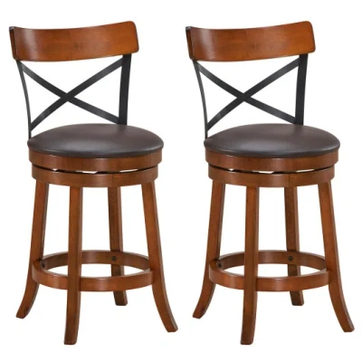 Costway Set Of 2 Bar Stools 360-degree Swivel Dining Bar Chairs With Rubber Wood Legs-25 Inch In Black