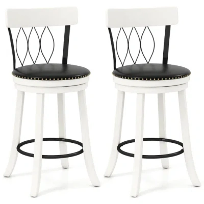 Costway Set Of 2 Bar Stools Swivel Bar Chairs With Footrest Rubber Wood Frame And Tufted Rivets-26 Inches In Multi