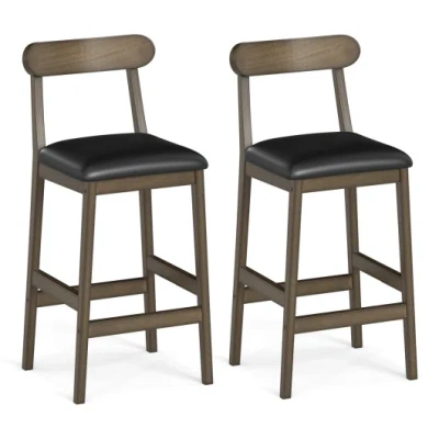 Costway Set Of 2 Bar Stools Upholstered With Rubber Wood Legs And Footrests-oak In Multi