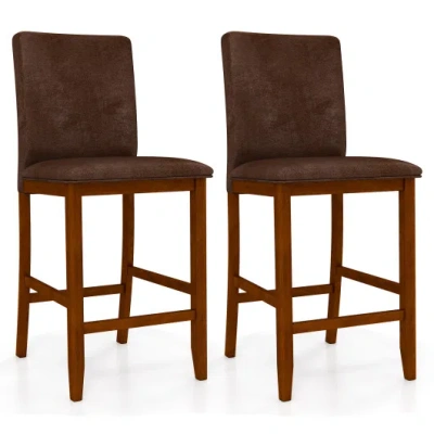 Costway Set Of 2 Counter Barstools With Rubberwood Legs And Upholstered Seat-walnut In Brown