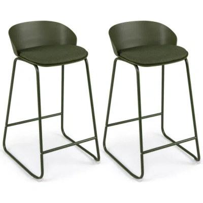 Costway Set Of 2 Counter Height Bar Stools With Curved Backrest And Metal Frame For Kitchen Dining-green