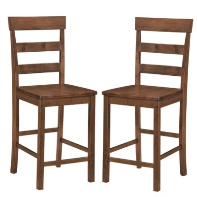Costway Set Of 2 Counter Height Bar Stools With Rubber Wood Frame For Home Dining Room-brown