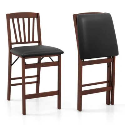 Costway Set Of 2 Counter Height Chairs Folding Kitchen Island Stool With Padded Seat-brown In Black