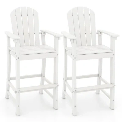 Costway Set Of 2 Counter Height Outdoor Hdpe Bar Stool With Armrests And Footrest-white