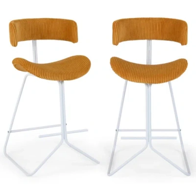 Costway Set Of 2 Counter Height Stools 25 Inch Armless Barstools With Padded Seat And Footrest-orange In Brown