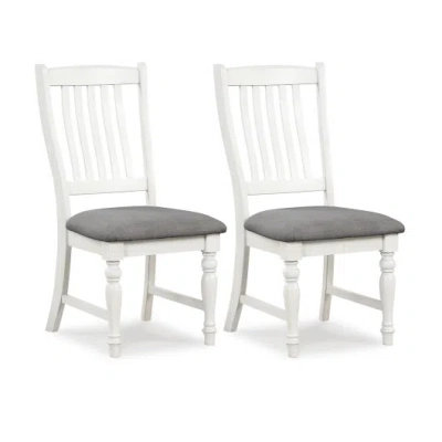 Costway Set Of 2 Dining Chairs Kitchen Side Chair With Solid Wood Legs-white In Gray